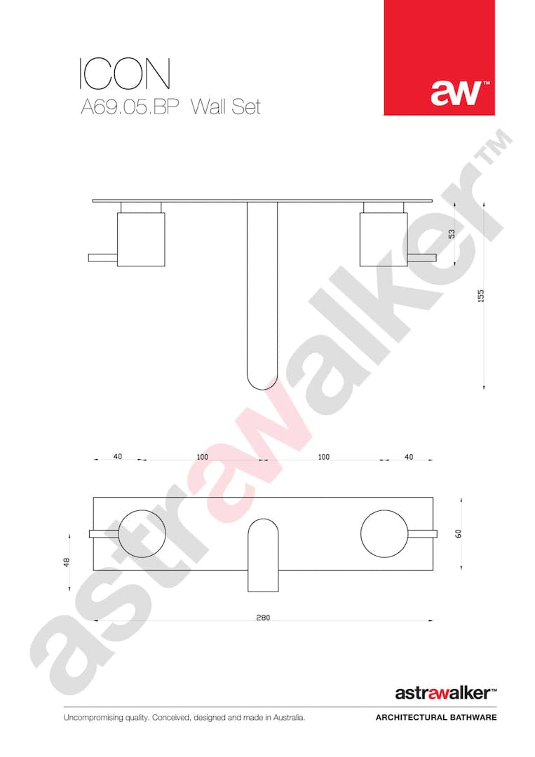 Astra Walker Basin Taps Astra Walker Icon Wall Set on Backplate with 155mm Curved Spout