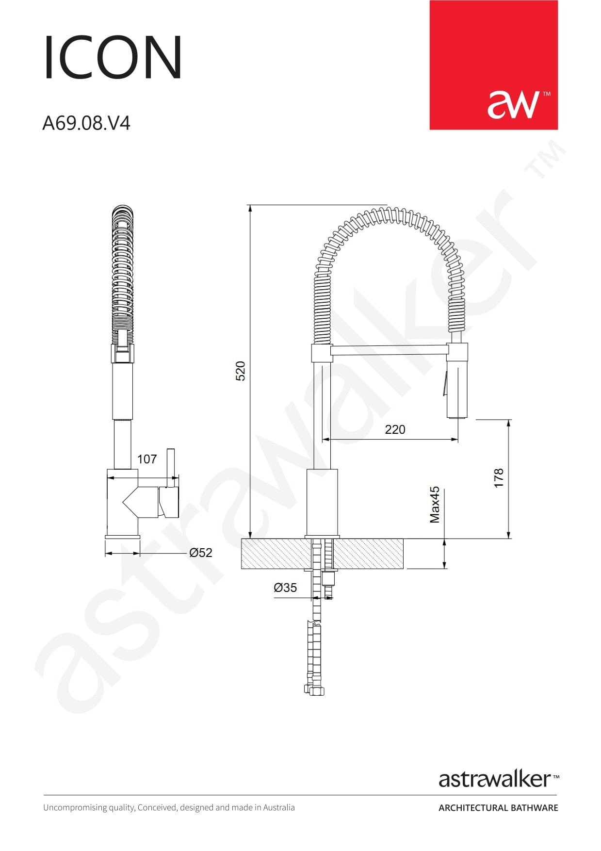 Astra Walker Kitchen Tap Astra Walker Icon Sink Mixer with Dual Function Spring Pull Down Spray