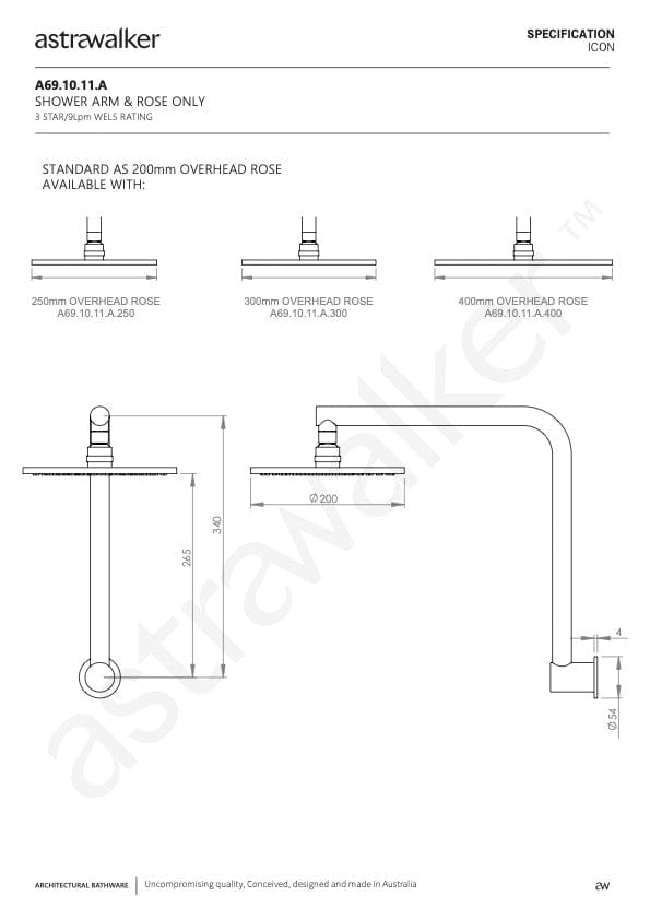 Astra Walker Showers Astra Walker Icon Wall Mounted Shower with 200mm Rose