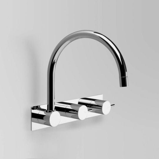 Astra Walker Basin Taps Astra Walker Icon Gooseneck Wall Set on Backplate Offset