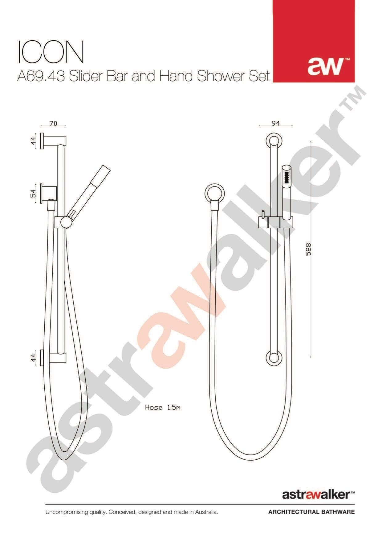 Astra Walker Showers Astra Walker Icon Single Function Slide Shower | 316 Stainless Steel