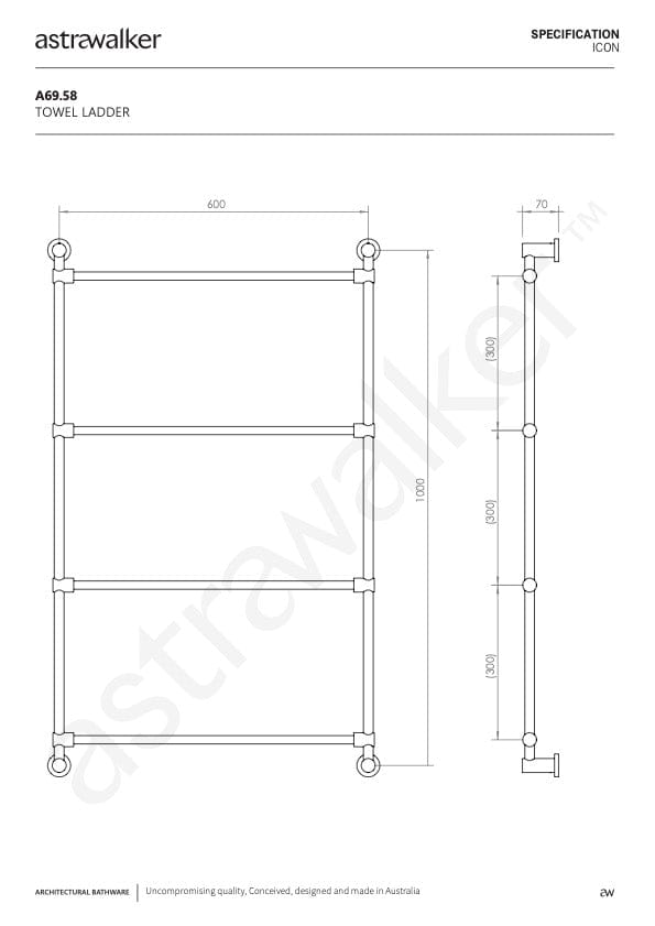 Astra Walker Bathroom Accessories Astra Walker Icon Towel Ladder Non-Heated | 316 Stainless Steel