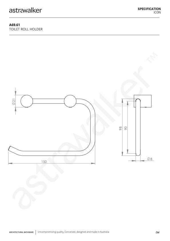 Astra Walker Icon Toilet Roll Holder 316 Stainless Steel The