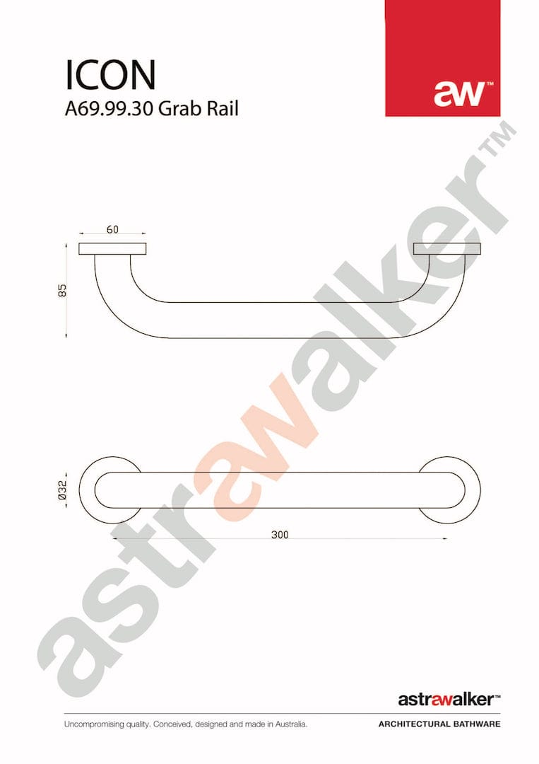 Astra Walker Bathroom Accessories Astra Walker Icon Grab Rail 300mm