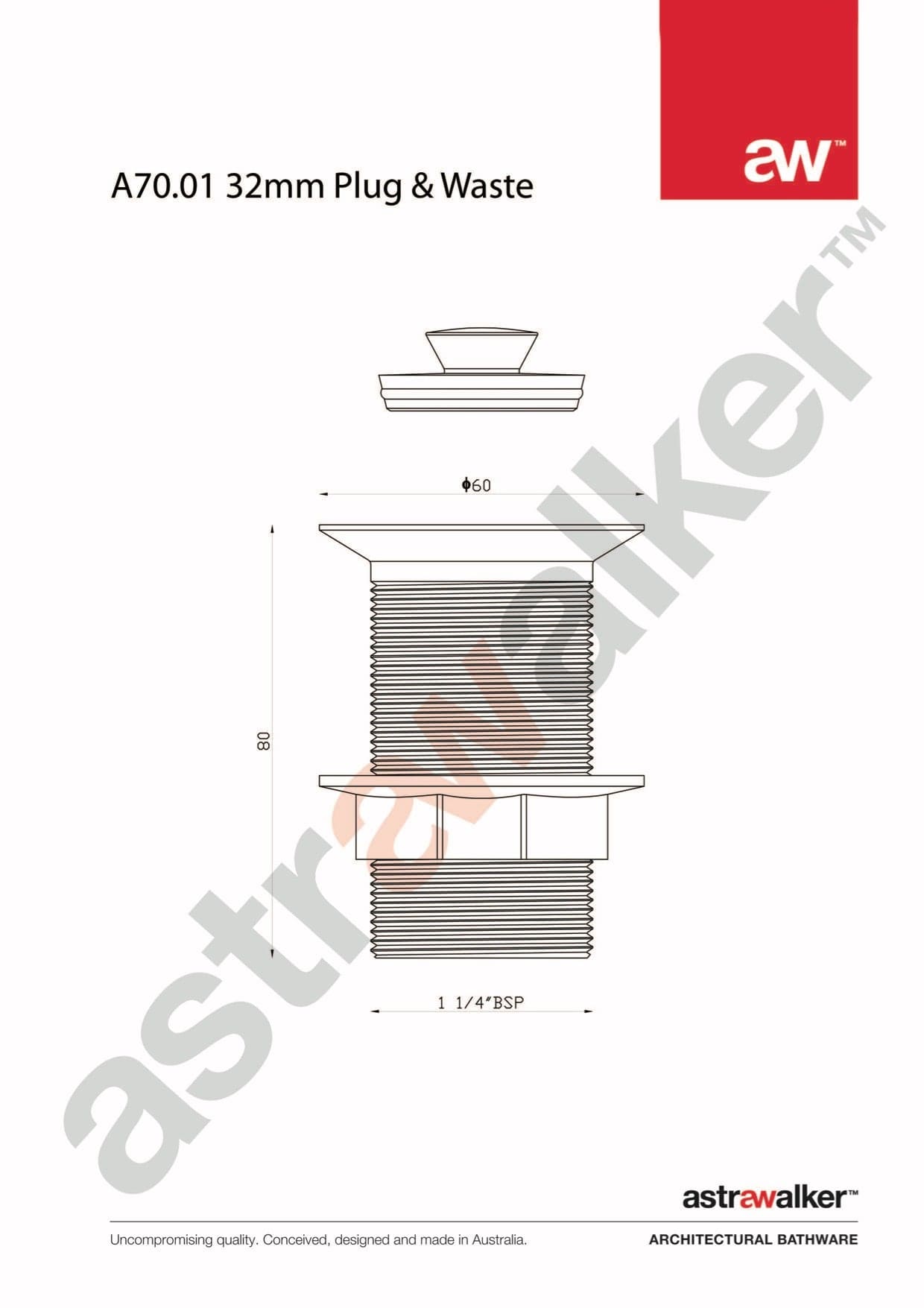Astra Walker Bathroom Accessories Astra Walker Basin Plug & Waste 32mm No Overflow
