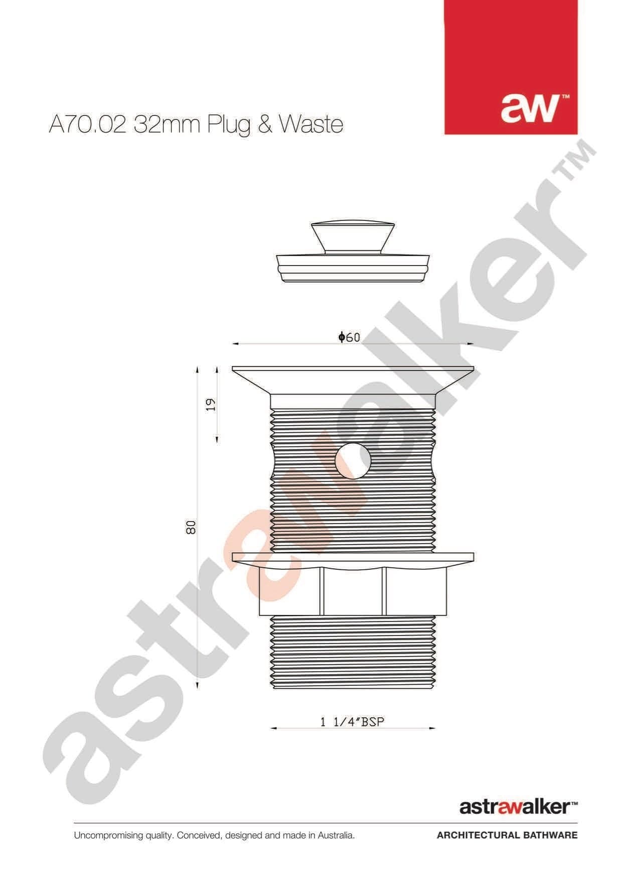 Astra Walker Bathroom Accessories Astra Walker Basin Plug & Waste 32mm with Overflow