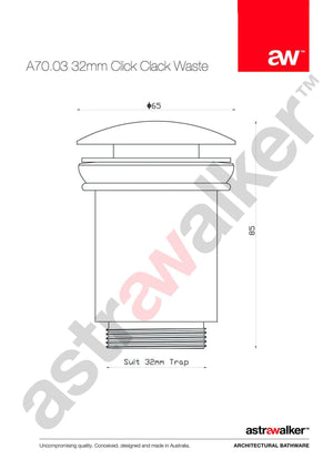 Astra Walker Bathroom Accessories Astra Walker Basin Pop Up Waste 32mm No Overflow