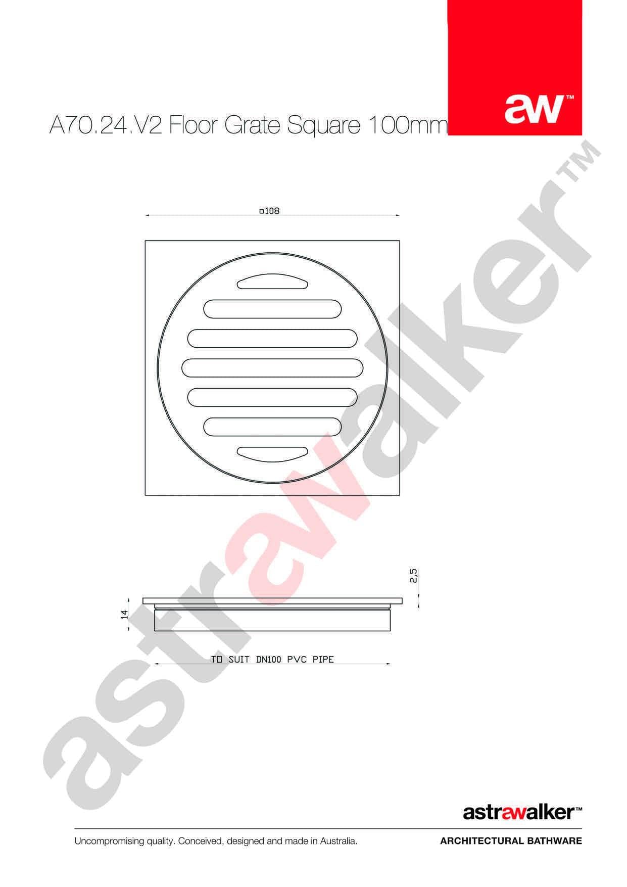 Astra Walker Bathroom Accessories Astra Walker Square Floor Grate 100mm