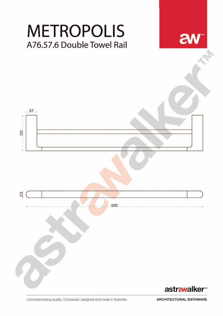 Astra Walker Bathroom Accessories Astra Walker Metropolis Double Towel Rail 600mm