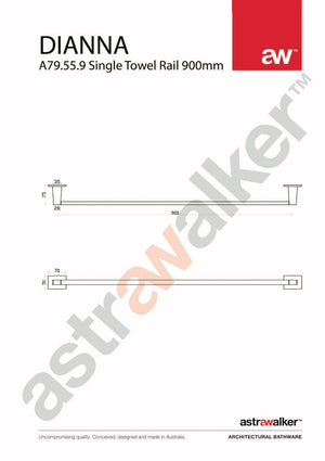 Astra Walker Bathroom Accessories Astra Walker Dianna Single Towel Rail 900mm
