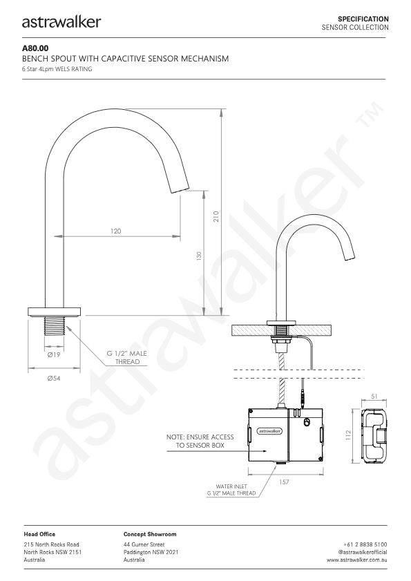 Astra Walker Basin Taps Astra Walker Sensor Bench Mounted Swivel Spout 210mm