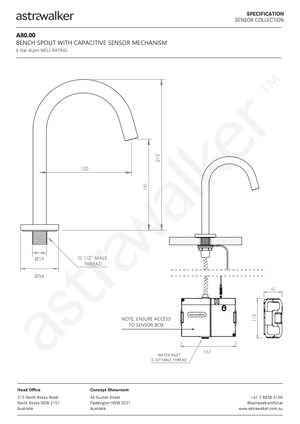 Astra Walker Basin Taps Astra Walker Sensor Bench Mounted Swivel Spout 210mm