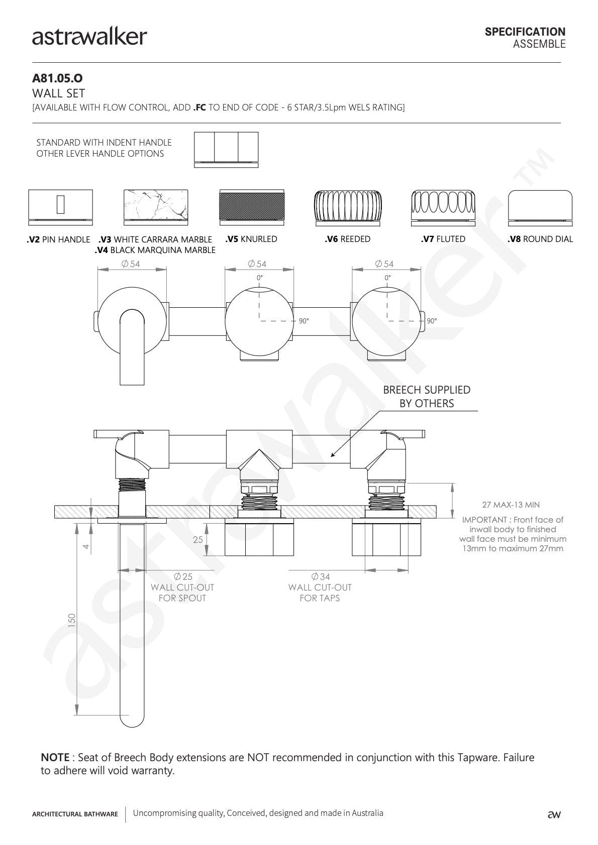 Astra Walker Basin Taps Astra Walker Assemble Wall Set Offset with 150mm Spout | Minimal Handle