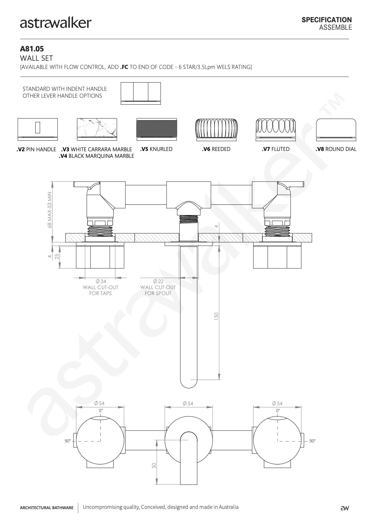 Astra Walker Basin Taps Astra Walker Assemble Wall Set with 150mm Spout | Dial Handle