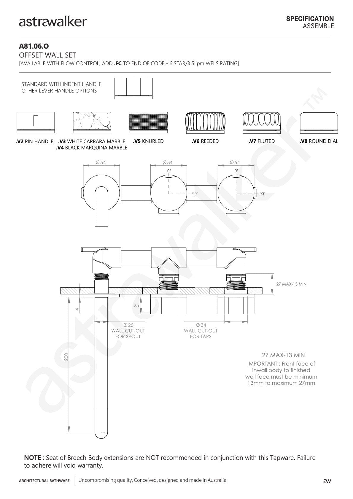 Astra Walker Basin Taps Astra Walker Assemble Wall Set Offset with 200mm Spout | Minimal Handle