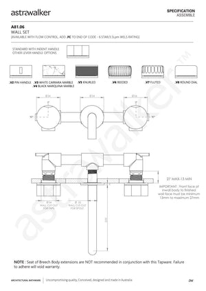 Astra Walker Basin Taps Astra Walker Assemble Wall Set with 200mm Spout | Minimal Handle