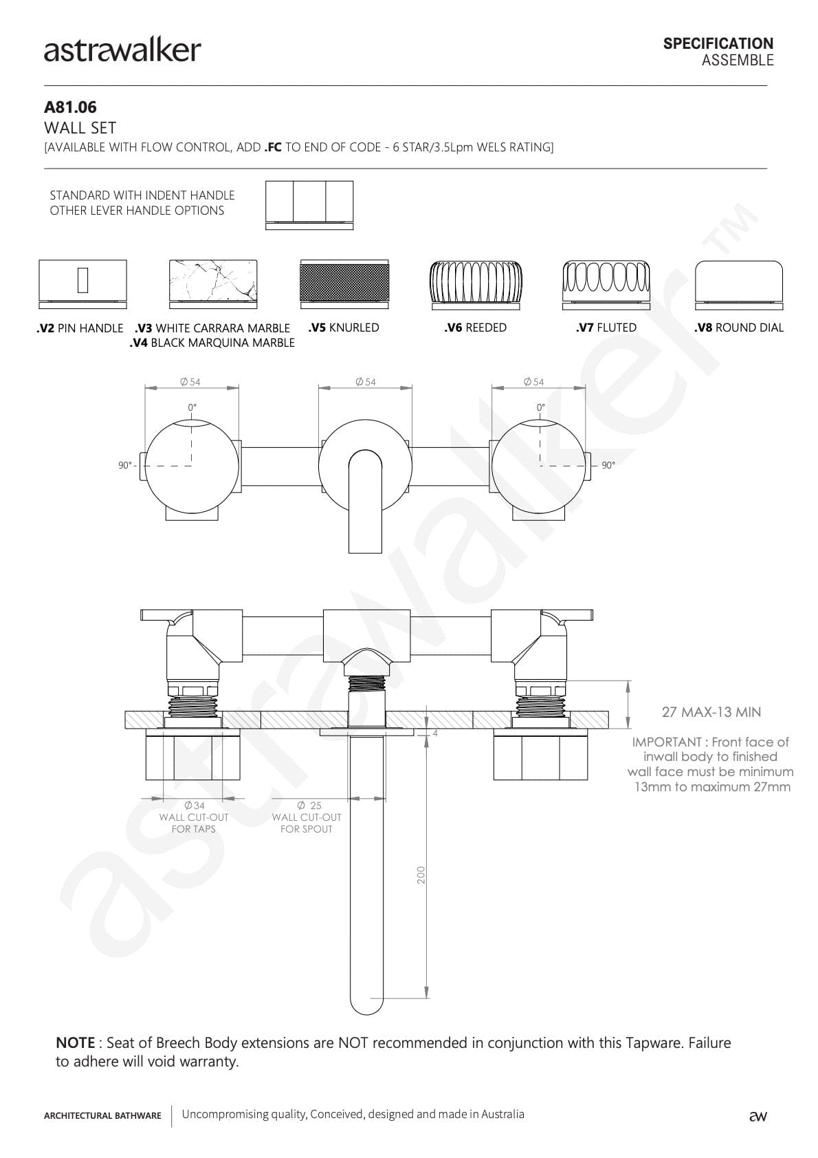 Astra Walker Basin Taps Astra Walker Assemble Wall Set with 200mm Spout | Dial Handle