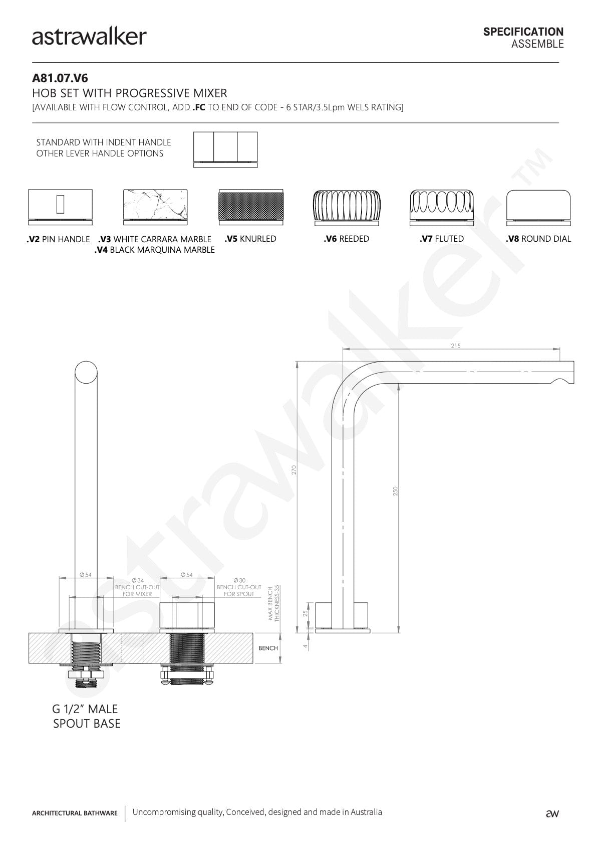 Astra Walker Kitchen Taps Astra Walker Assemble Progressive Hob Mixer Set | Marble Handle