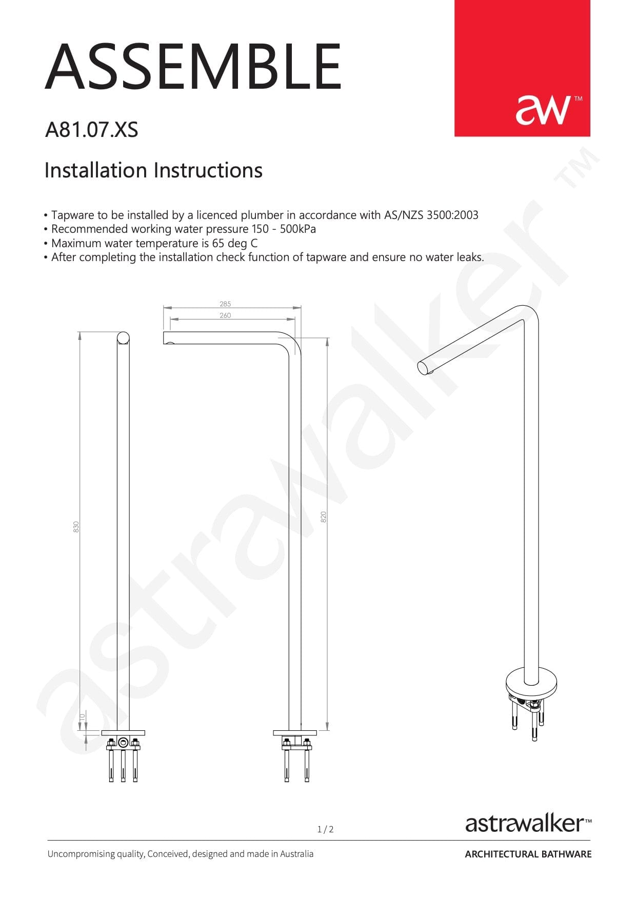 Astra Walker Bath Taps Astra Walker Assemble Floor Mounted Bath Spout