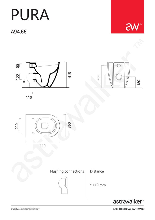 Astra Walker Pura Floor Mounted Swirlflush Toilet with Thick Seat Gl
