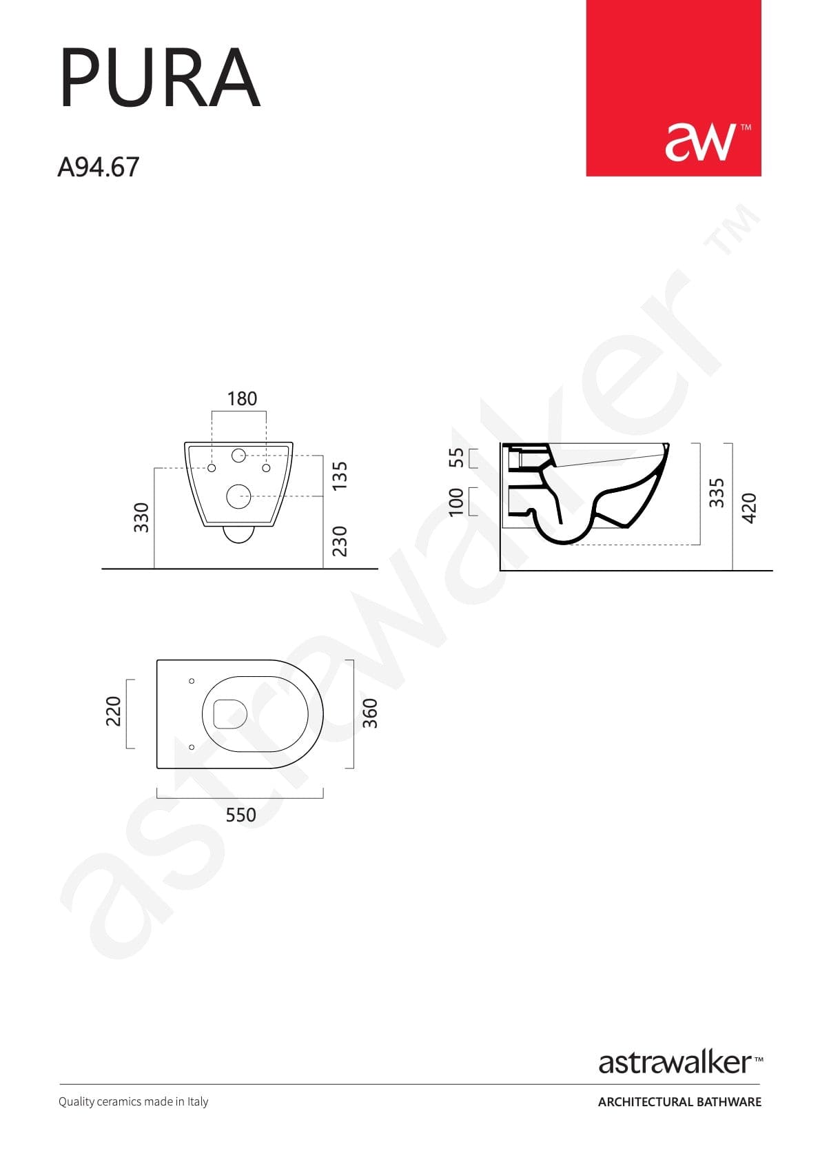 Astra Walker Toilet Astra Walker Pura Wall Mounted Swirlflush Toilet with Thick Seat | Gloss White