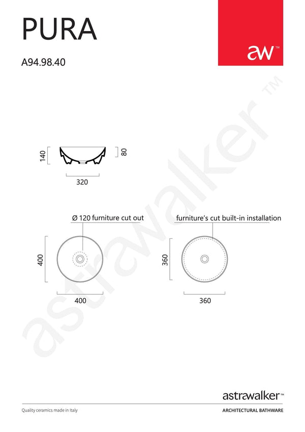 Astra Walker Pura 400 Round Inset Basin Ardesia Black The Kitchen Hub