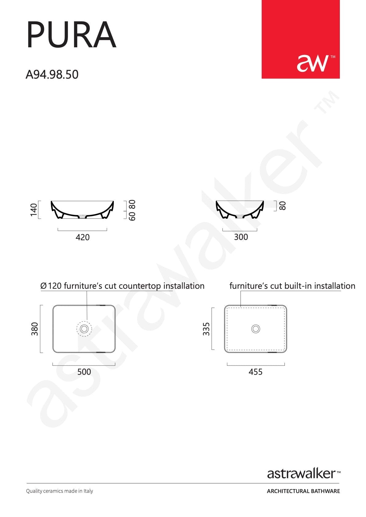 Astra Walker Basins Astra Walker Pura 500 Rectangle Inset Basin | Gloss White