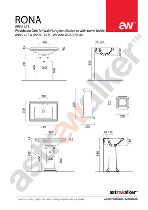 Astra Walker Basins Astra Walker Rona 750 Wall Mounted/Pedestal Basin