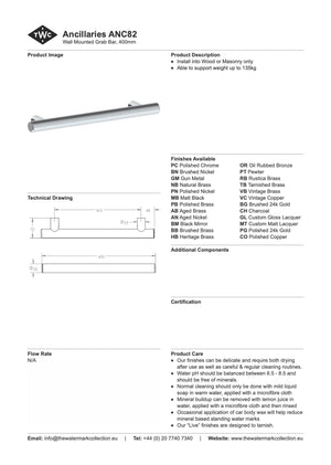 The Watermark Collection Bathroom Accessories Polished Chrome The Watermark Collection Ancillaries Wall Mounted Grab Bar 400mm