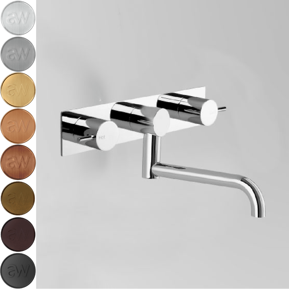 Astra Walker Basin Taps Astra Walker Icon Wall Set on Backplate with 203mm Underslung Swivel Spout