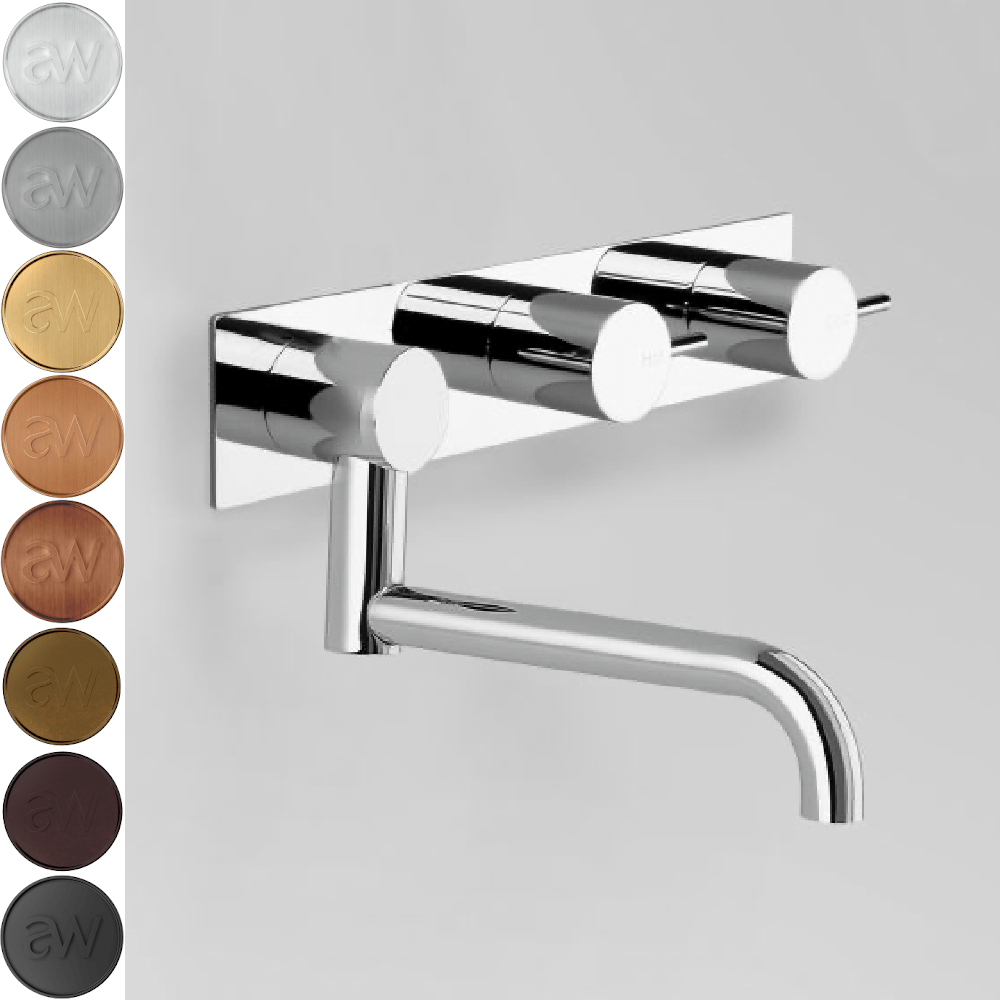 Astra Walker Basin Taps Astra Walker Icon Wall Set on Backplate Offset with 203mm Underslung Swivel Spout