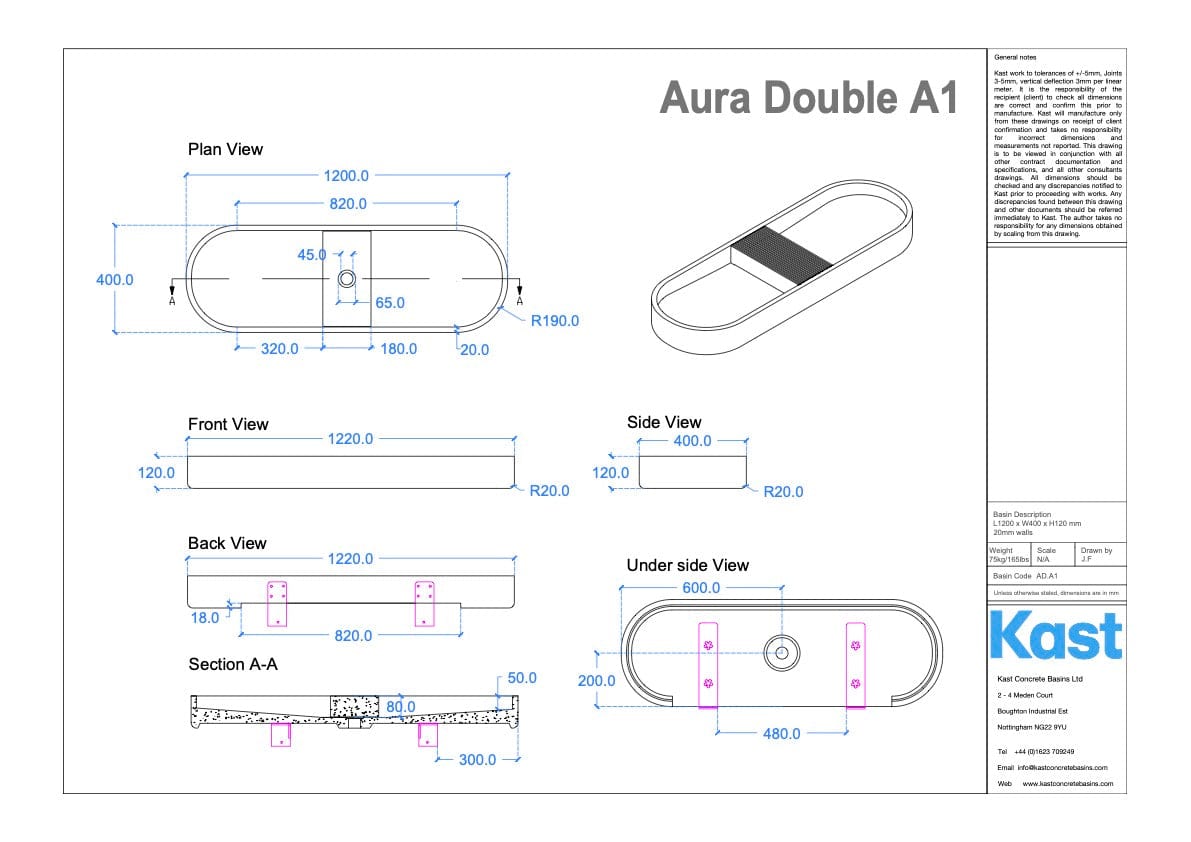 Kast Concrete Basin Kast Aura Double Concrete Basin