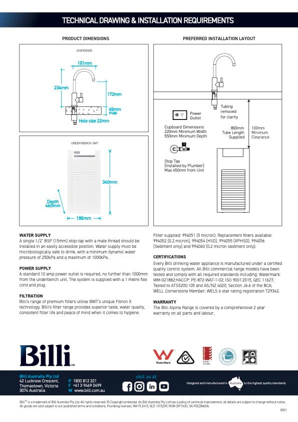 Billi Kitchen Taps Billi Alpine 060 Chilled Tap