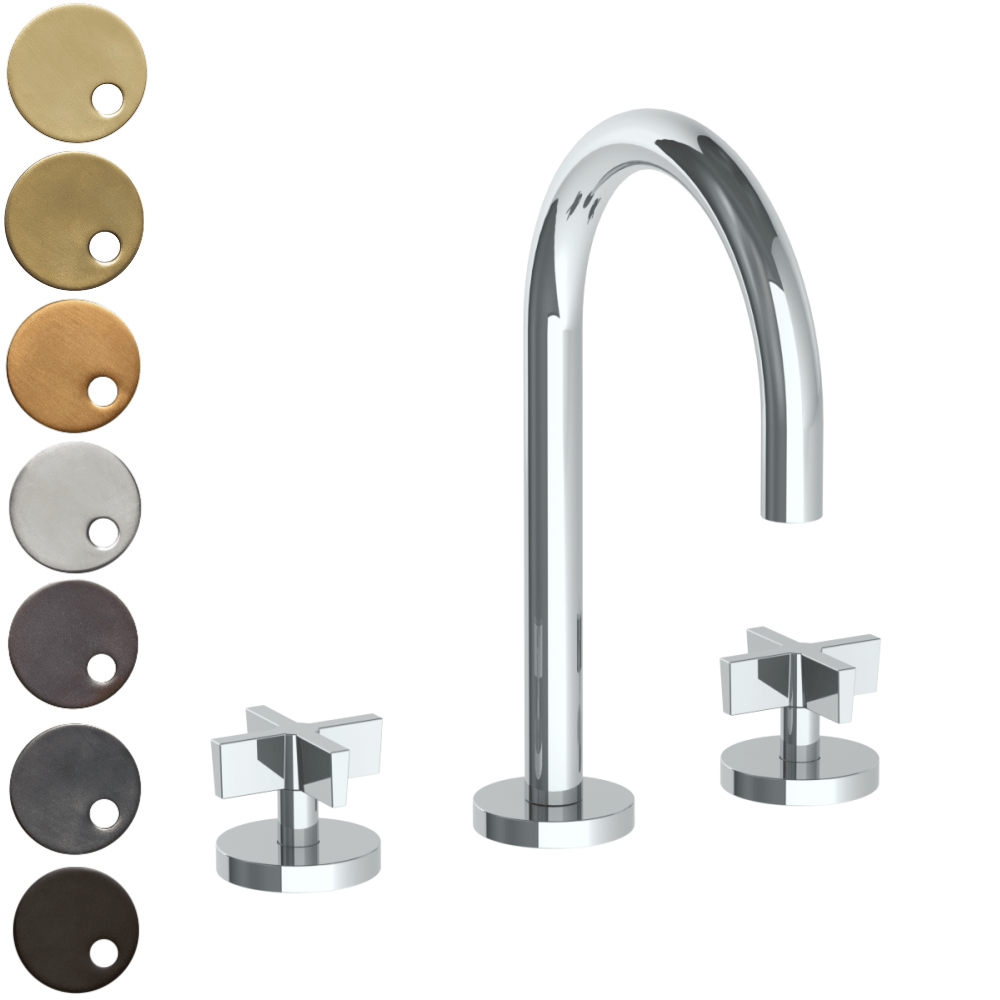 The Watermark Collection Basin Taps Polished Chrome The Watermark Collection London 3 Hole Basin Set with Swan Spout | Cross Handle