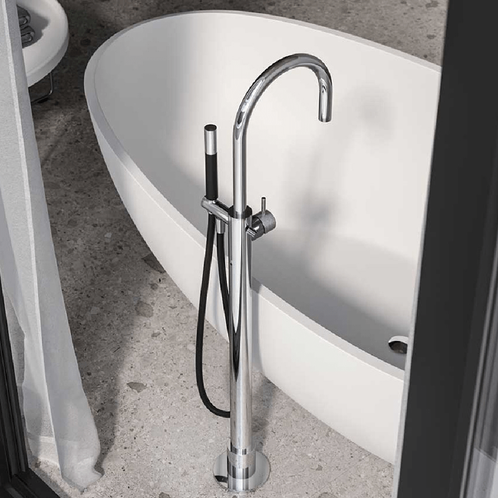 Plumbline Freestanding Bath Fillers Buddy X Floor Mount Bath Filler with Hand Shower