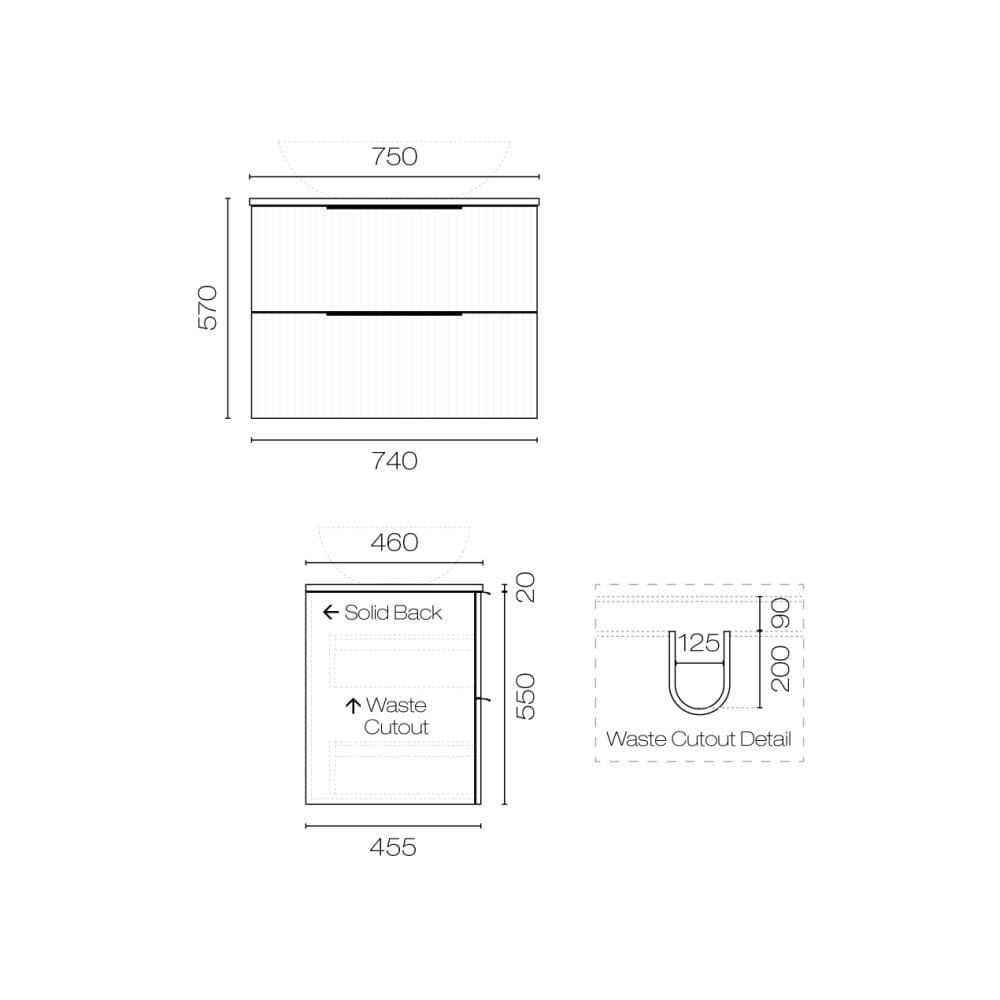 Progetto Vanity Forma Opaco 750 2 Drawer Vanity