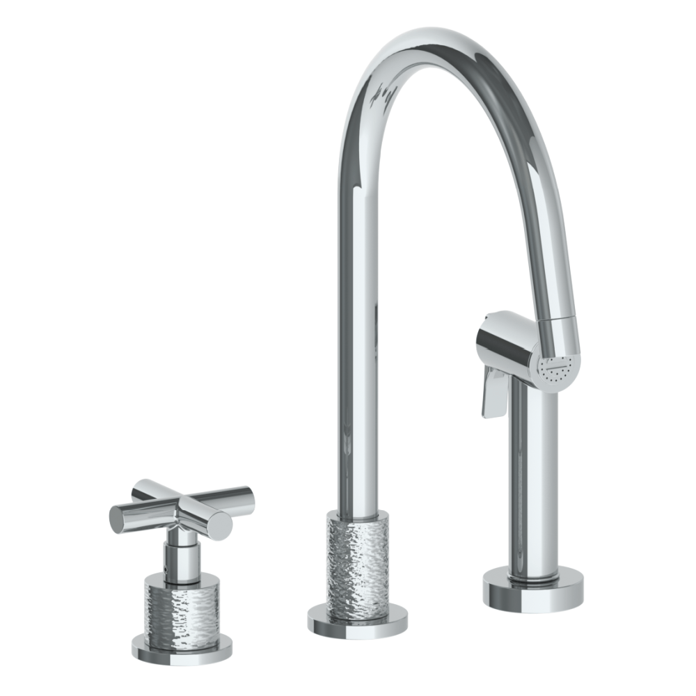 The Watermark Collection Kitchen Taps Polished Chrome The Watermark Collection Sense 2 Hole Kitchen Set with Seperate Pull Out Rinse Spray | Cross Handle