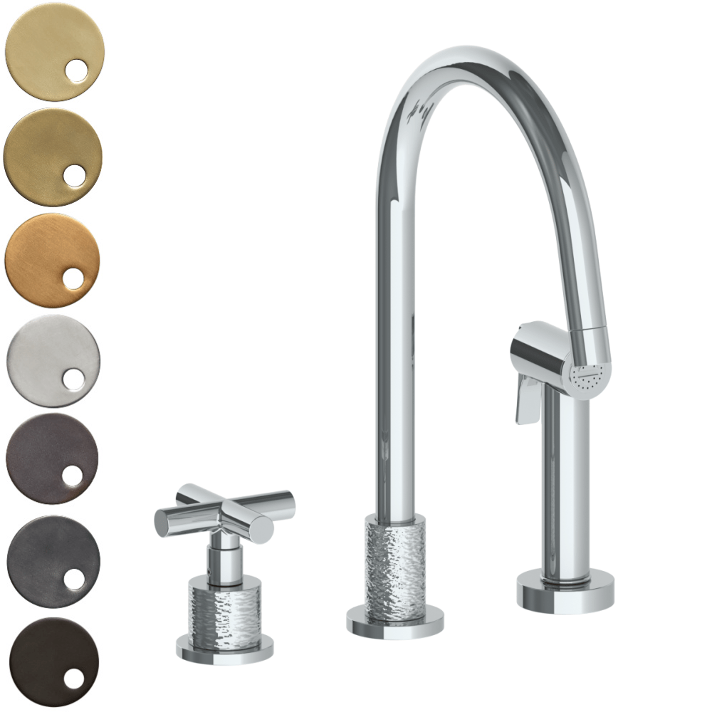 The Watermark Collection Kitchen Taps Polished Chrome The Watermark Collection Sense 2 Hole Kitchen Set with Seperate Pull Out Rinse Spray | Cross Handle