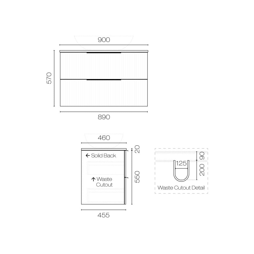 Progetto Vanity Forma Opaco 900 2 Drawer Vanity