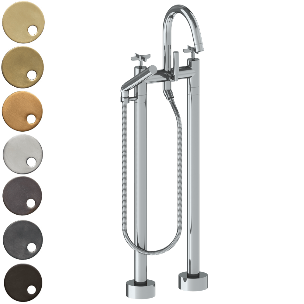 The Watermark Collection Freestanding Bath Fillers Polished Chrome The Watermark Collection Highline Freestanding Bath Set with Slimline Hand Shower | Cross Handle