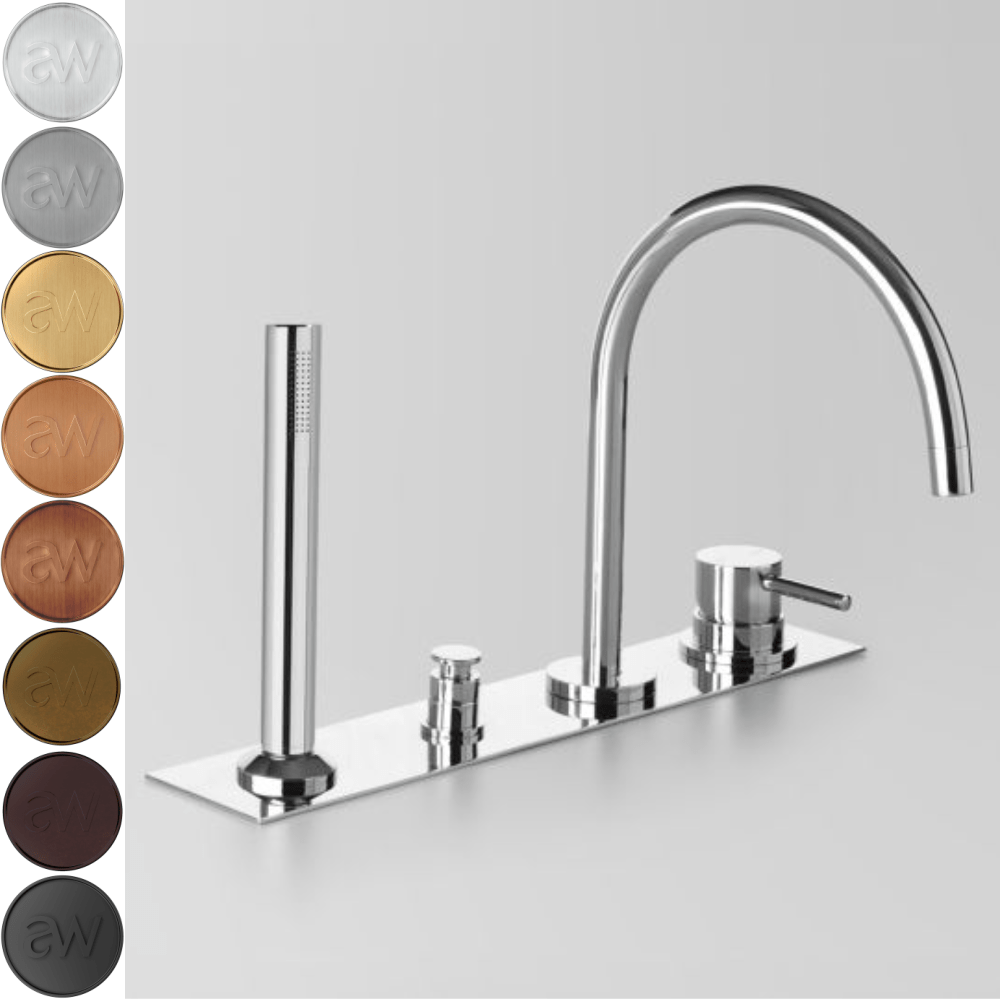 Astra Walker Bath Taps Astra Walker Icon Hob Set with Single Function Hand Shower, Diverter & Mixer on Backplate