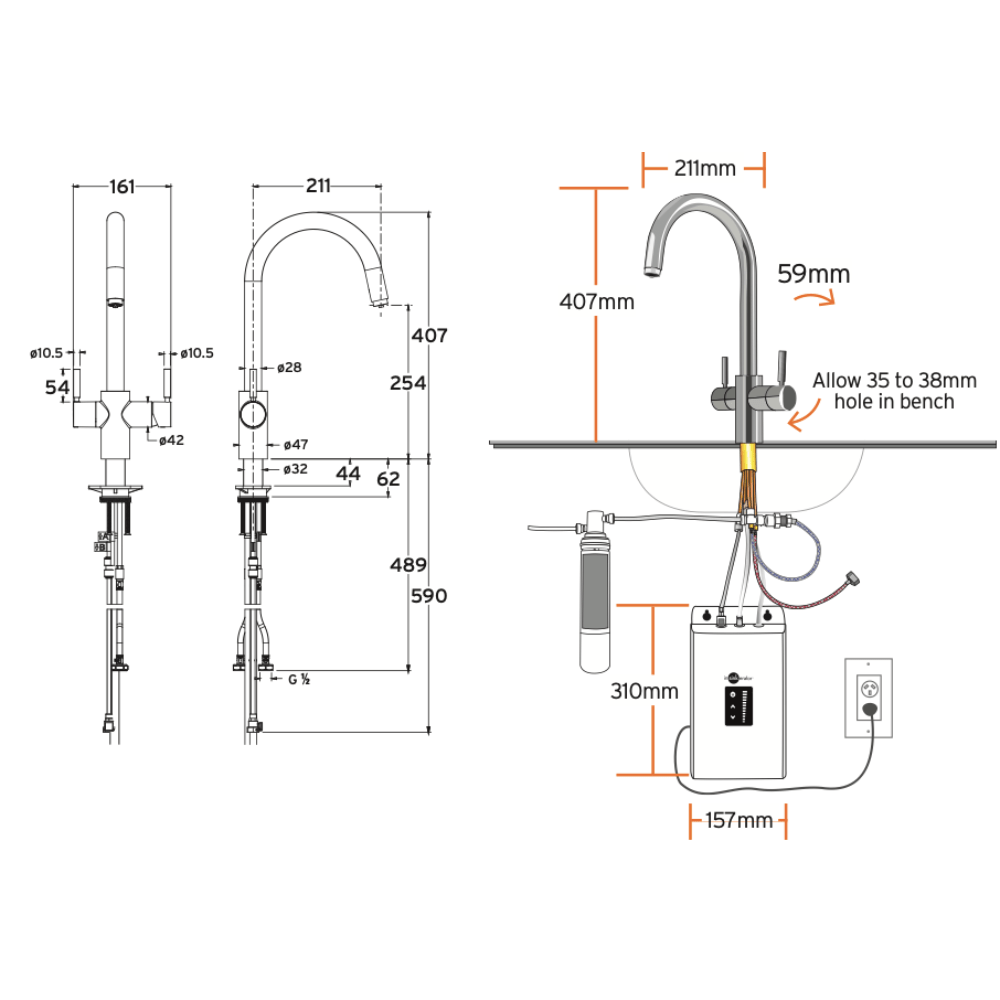 Insinkerator Kitchen Tap Insinkerator Juno MultiTap System | Brushed Steel