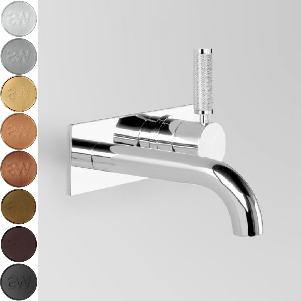 The Kitchen Hub Basin Taps Astra Walker Knurled Icon + Lever Wall Mixer Set on Backplate with 155mm Spout