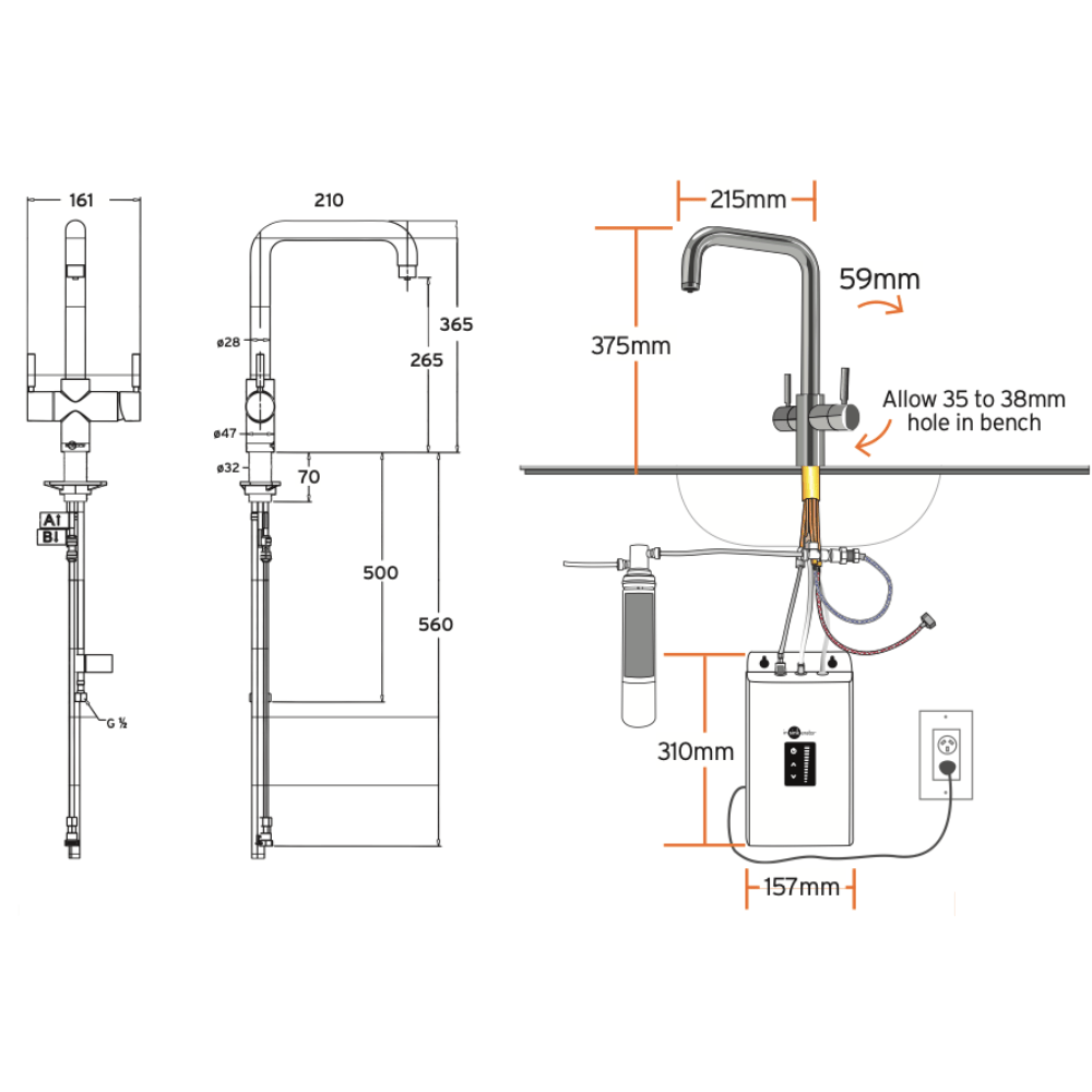 Insinkerator Kitchen Tap Insinkerator Uso MultiTap System | Black & Chrome