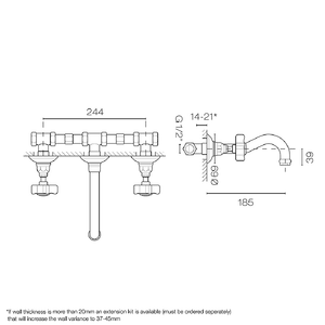 Plumbline Basin Taps Nicolazzi Regal 3 Hole Wall Mount Basin Mixer