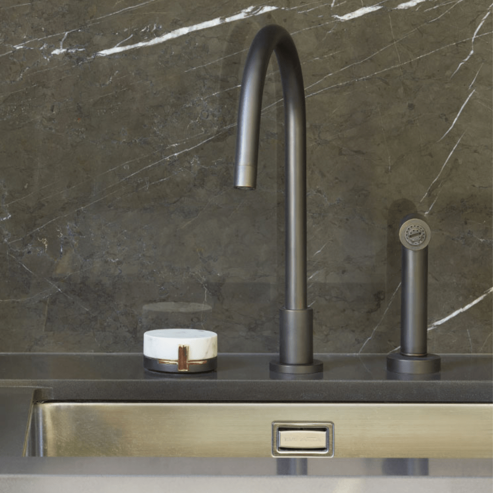The Watermark Collection Kitchen Tap The Watermark Collection Elements 2 Hole Kitchen Set with Seperate Pull Out Rinse Spray | Scallop Insert