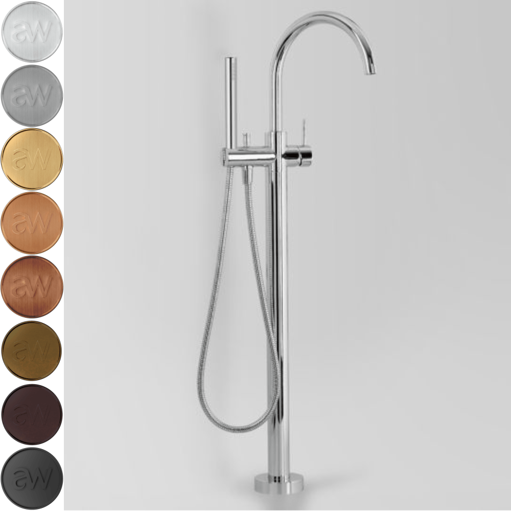 Astra Walker Freestanding Bath Fillers Astra Walker Icon Gooseneck Floor Mounted Bath Mixer with Single Function Hand Shower