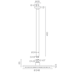 Plumbline Shower Buddy 250mm Ceiling Mount Rainhead with 450mm Arm