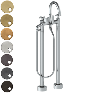 The Watermark Collection Freestanding Bath Fillers Polished Chrome The Watermark Collection Highline Freestanding Bath Set with Volume Hand Shower | Cross Handle