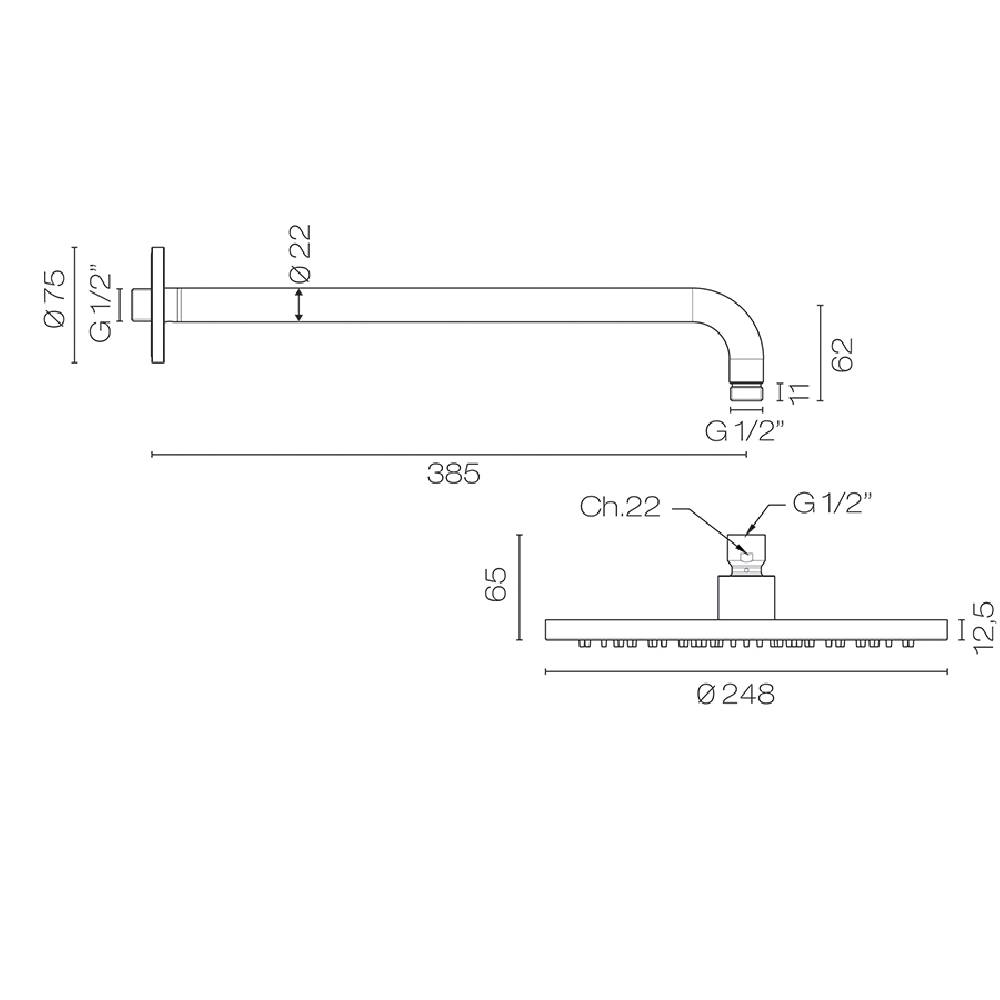 Plumbline Shower Buddy 250mm Wall Mount Rainhead